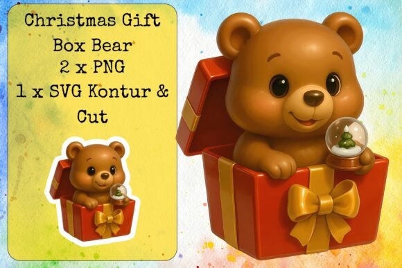 Christmas Giftbox Bear – Graphics & Crafts