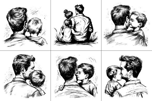 Dad Silhouette Clipart Line Art Graphics