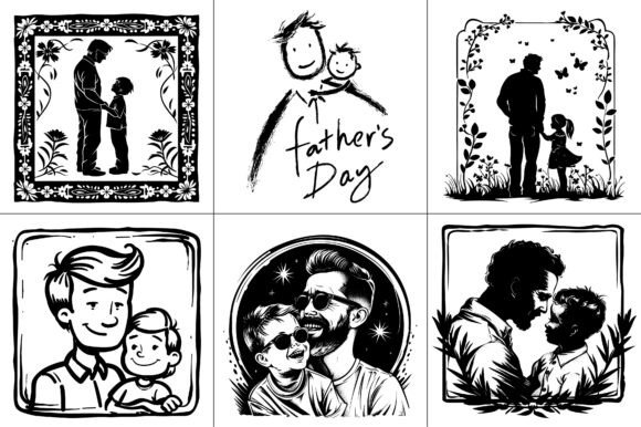 Father Daughter Son Clipart Line Art