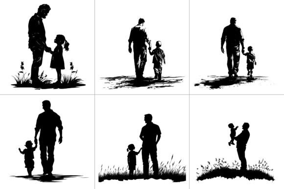 Father Son Daughter Silhouette Graphics and Crafts