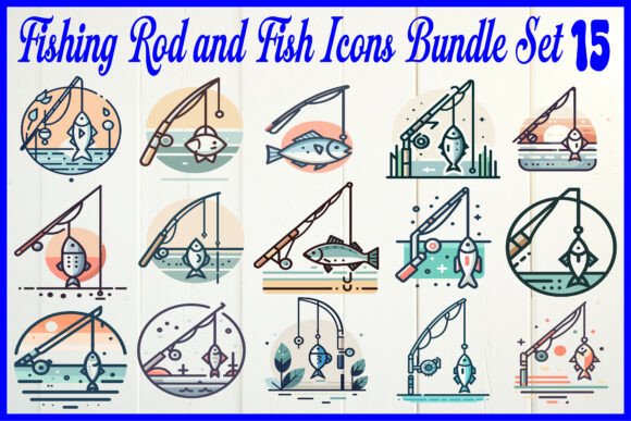 Fishing Rod Fish Icons – Graphics for Crafts Projects