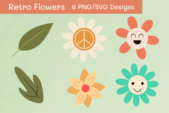 Groovy Retro Flower Clipart Bundle for Crafts and Graphics