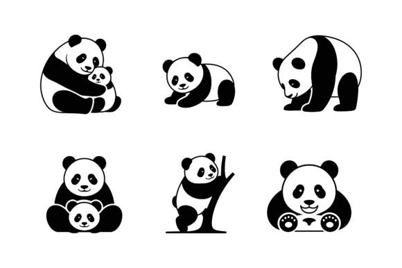 Kawaii Panda Character Icon Set EPS