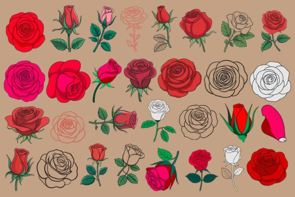 Romantic Roses Clipart Bundle Red Pi