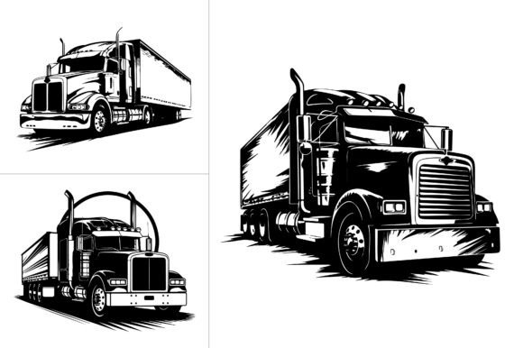 Semi Truck Silhouette Graphics for Crafts