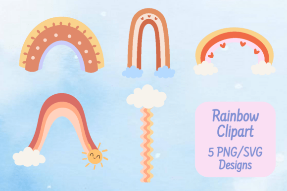 Sunny Rainbow Clipart: Graphics for Crafts & Small Business Branding